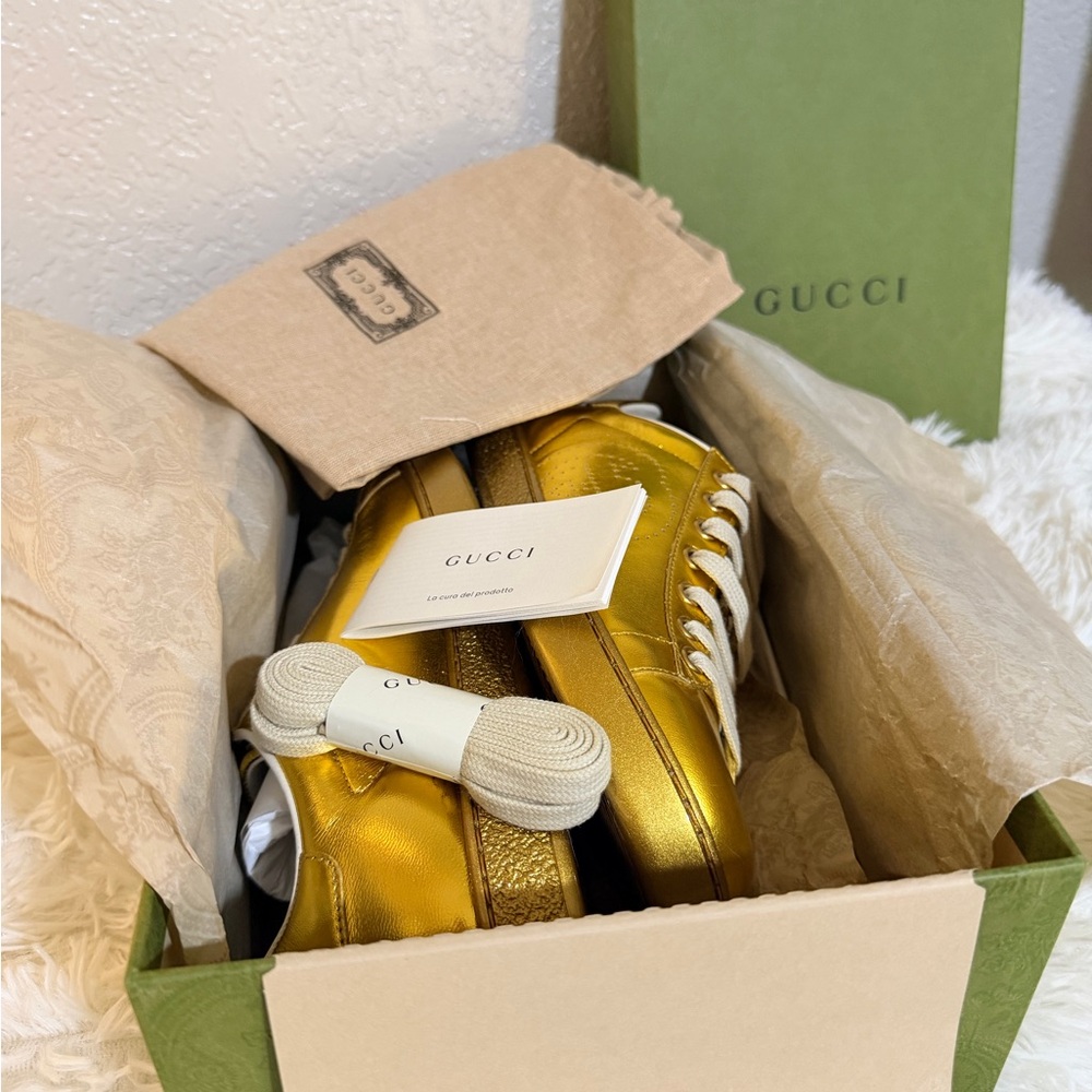 Gucci Metallic Gold Sneakers Sz 37
